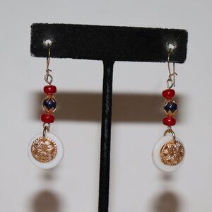 ❤️🤍🖤 Vintage Gold, Red, White & Black Dangle Earrings · Hook · 2" Tall · bold
